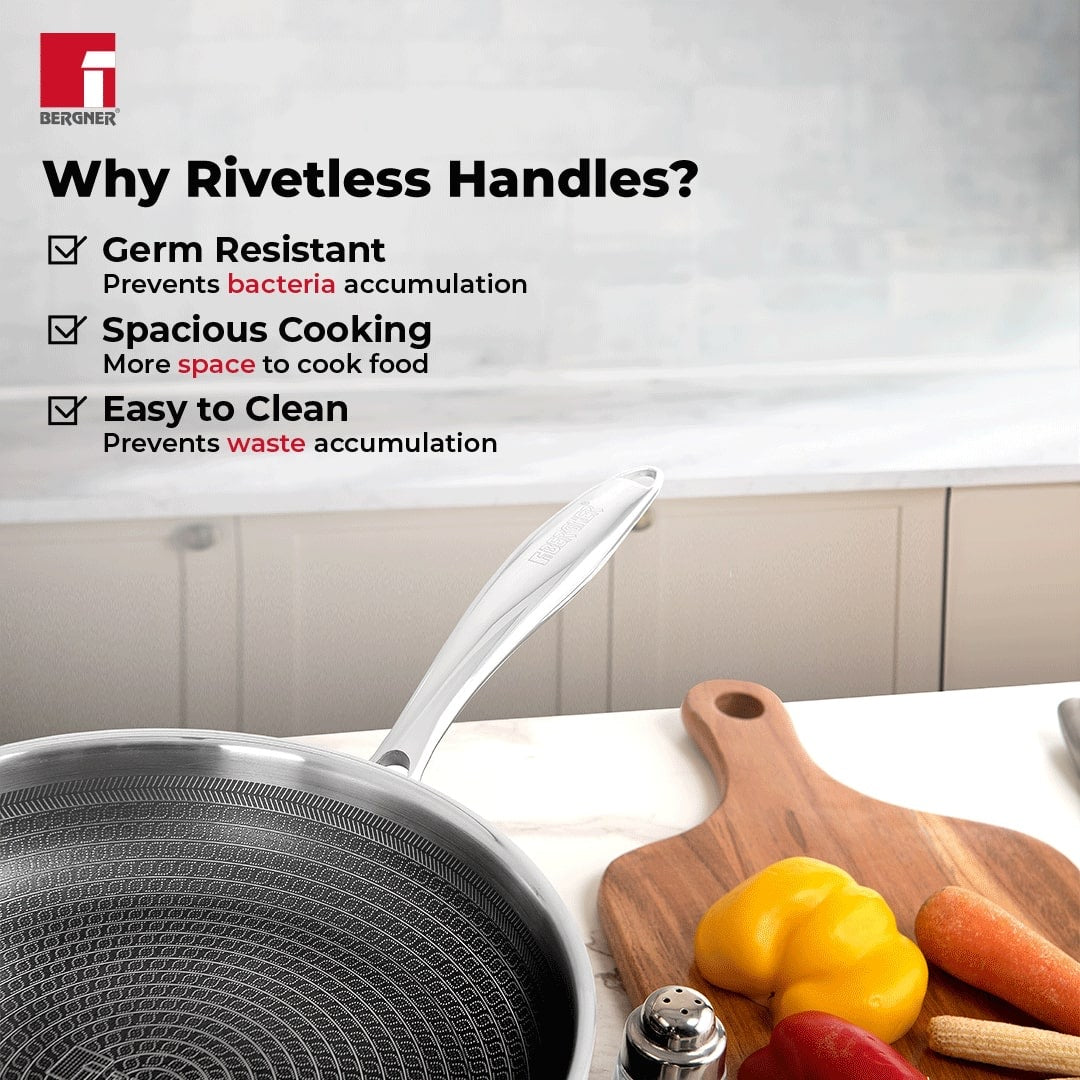 Hitech Tri-Ply Stainless Steel Non-Stick Frypan, 24cm - Induction Bottom