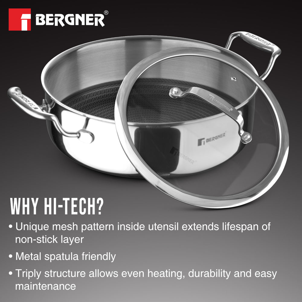 Hitech Tri-Ply Stainless Steel Non-Stick Cook & Serve 28 cm Pan (5.7 L) Cooking Pot