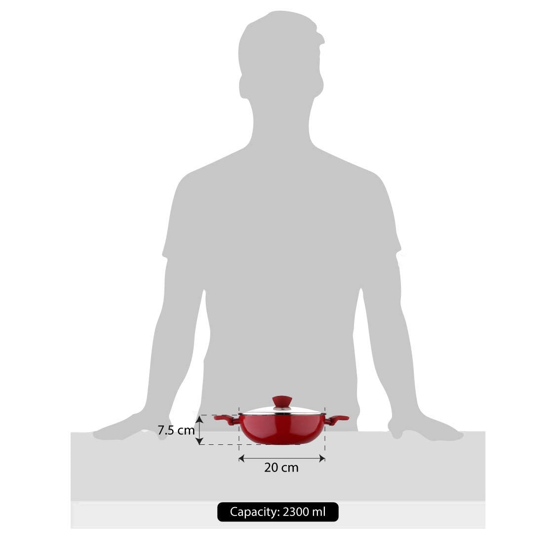 Bergner Bellini Plus 5-Layer Non-Stick Kadai with Glass Lid, Thickness 3.2mm - Induction Bottom