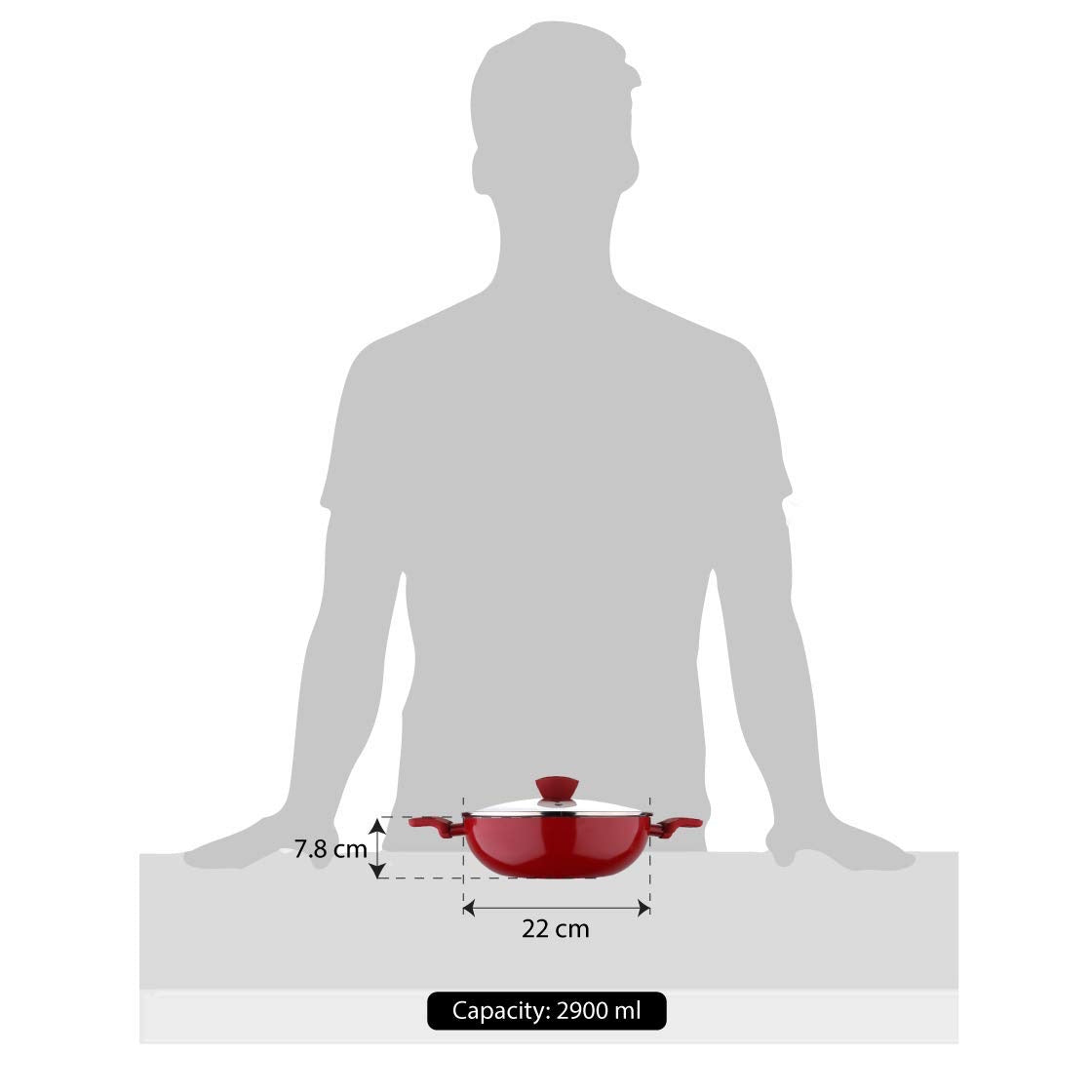 Bergner Bellini Plus 5-Layer Non-Stick Kadai with Glass Lid, Thickness 3.2mm - Induction Bottom