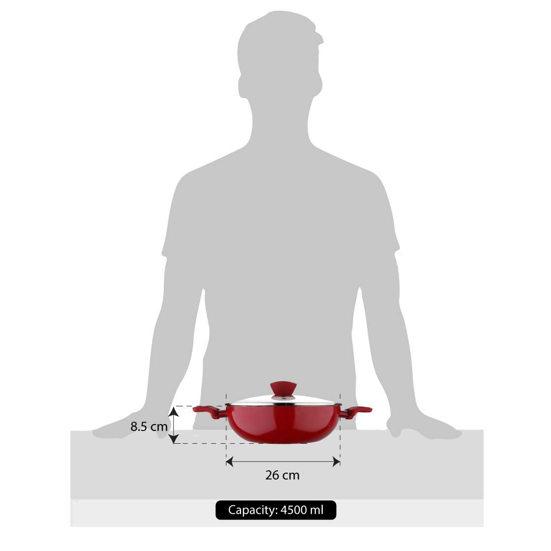 Bergner Bellini Plus 5-Layer Non-Stick Kadai with Glass Lid, Thickness 3.2mm - Induction Bottom