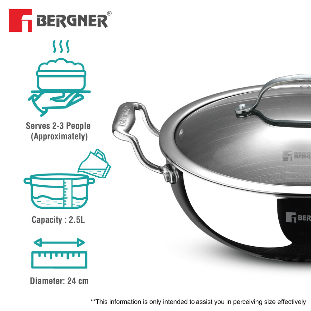 Hi-Tech Giro x Ceramic 24cm (2.5 L) Kadai,Ceramic Coating - Induction Bottom