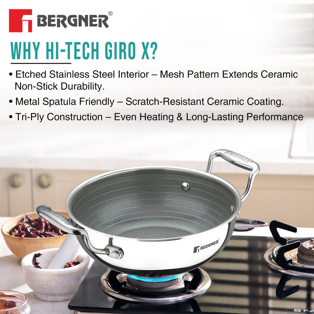 Hi-Tech Giro x Ceramic 24cm (2.5 L) Kadai,Ceramic Coating - Induction Bottom