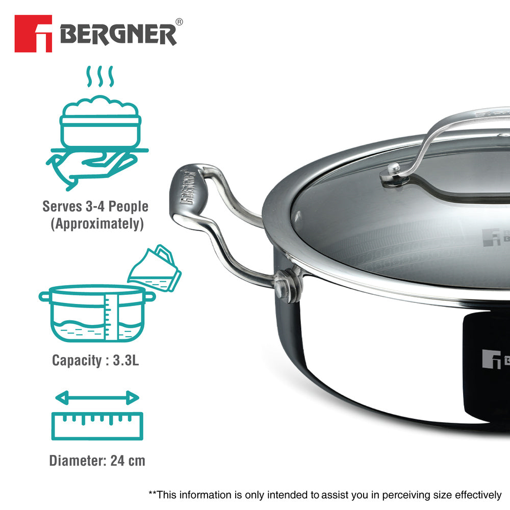 Hi-Tech Giro x Triply with Honeycomb Ceramic Coating Serving Pan 24cm (3.3 L) - Induction Bottom