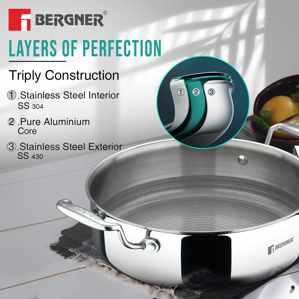 Hi-Tech Giro x Triply with Honeycomb Ceramic Coating Serving Pan 24cm (3.3 L) - Induction Bottom