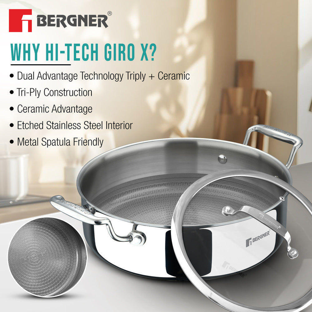Hi-Tech Giro x Triply with Honeycomb Ceramic Coating Serving Pan 24cm (3.3 L) - Induction Bottom