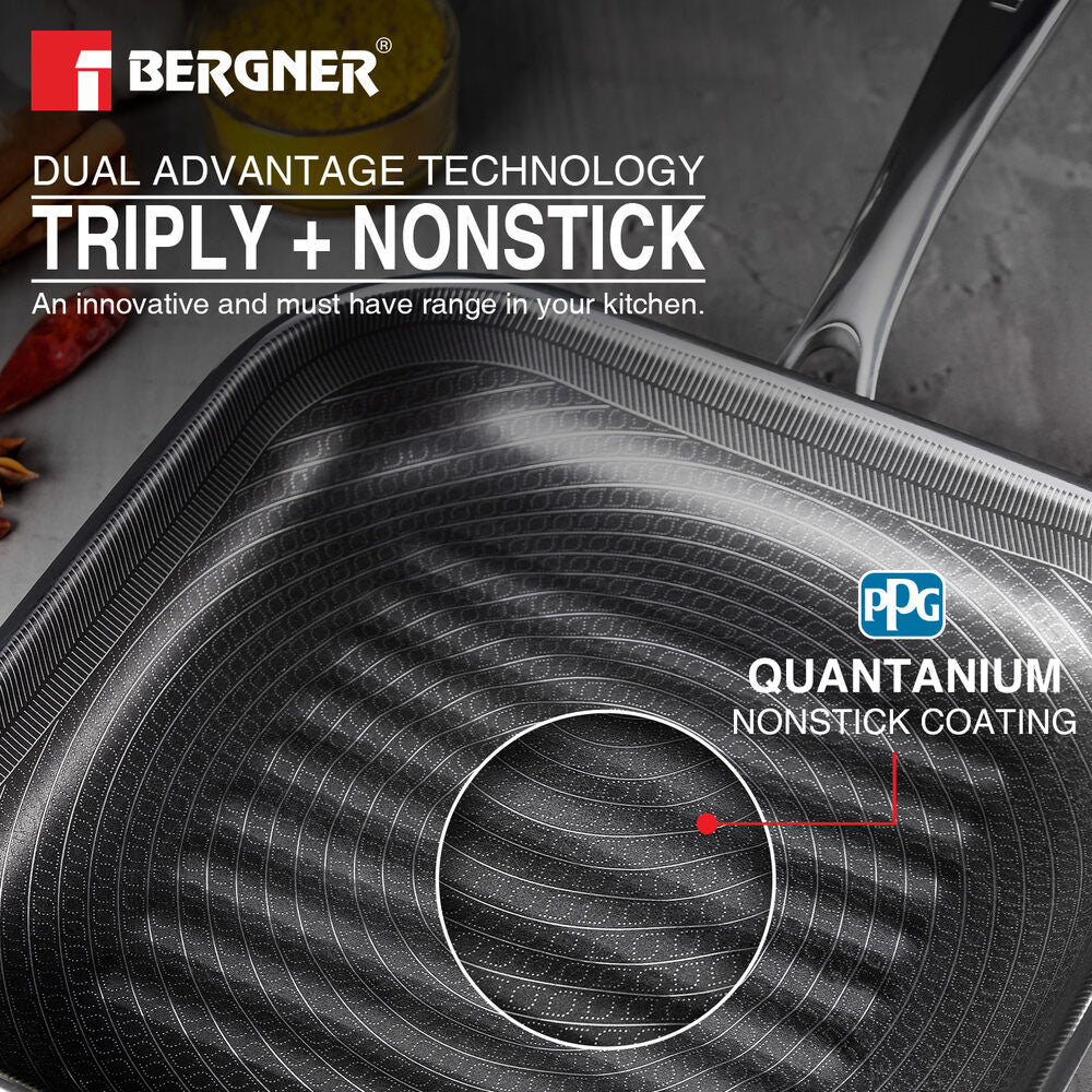 Hi-Tech Giro Tri-Ply Stainless Steel Non-Stick 24cm Grill Pan - Induction Bottom