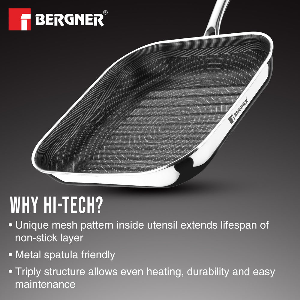 Hi-Tech Giro Tri-Ply Stainless Steel Non-Stick 24cm Grill Pan - Induction Bottom