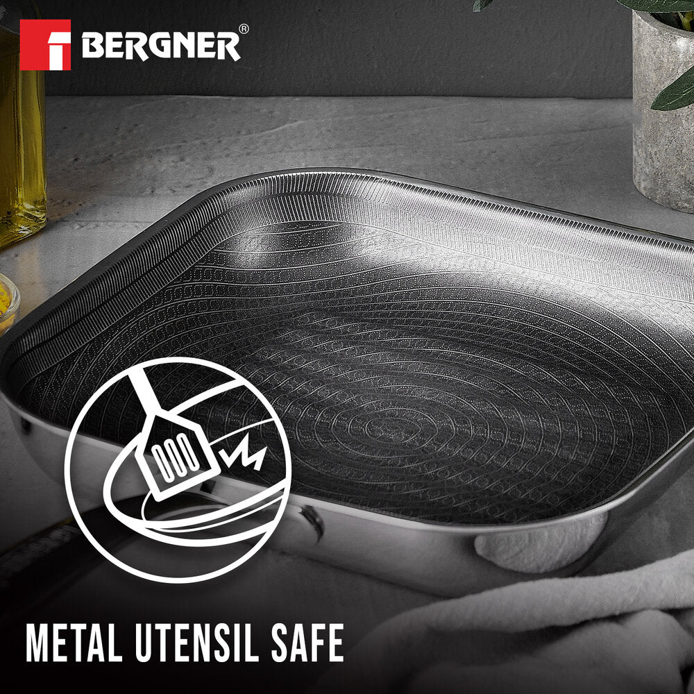 Hi-Tech Giro Tri-Ply Stainless Steel Non-Stick 24cm Grill Pan - Induction Bottom