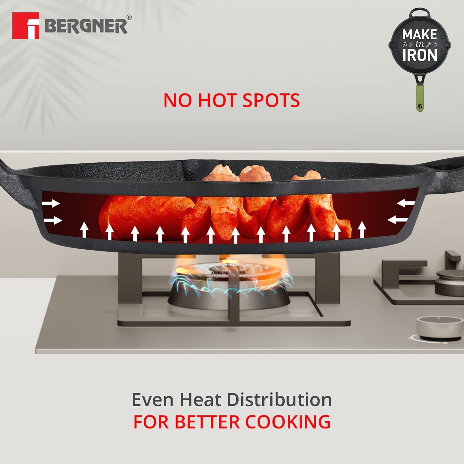 Elements Pre-Seasoned Cast Iron 26 cm Frypan - Induction Bottom