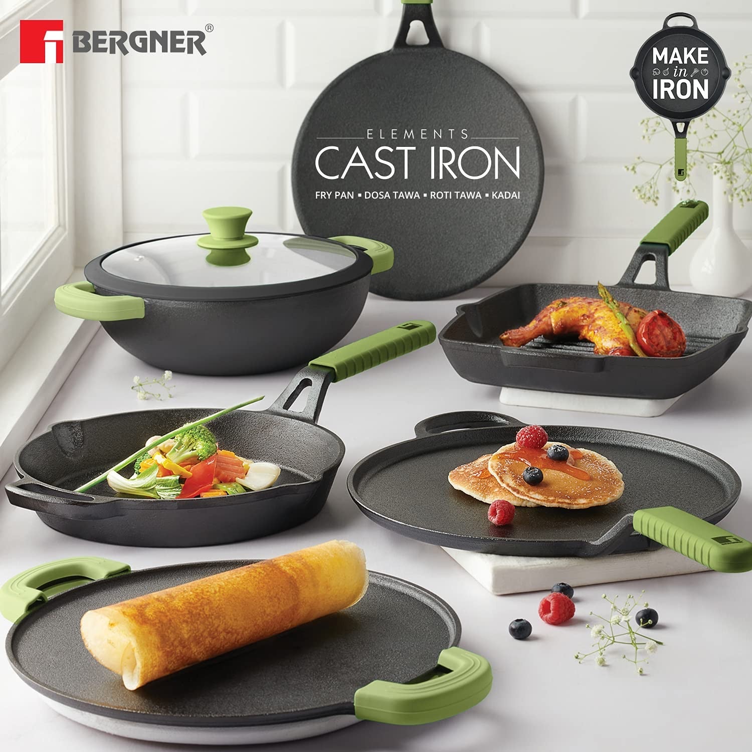 Elements Pre-Seasoned Cast Iron 26 cm Frypan - Induction Bottom