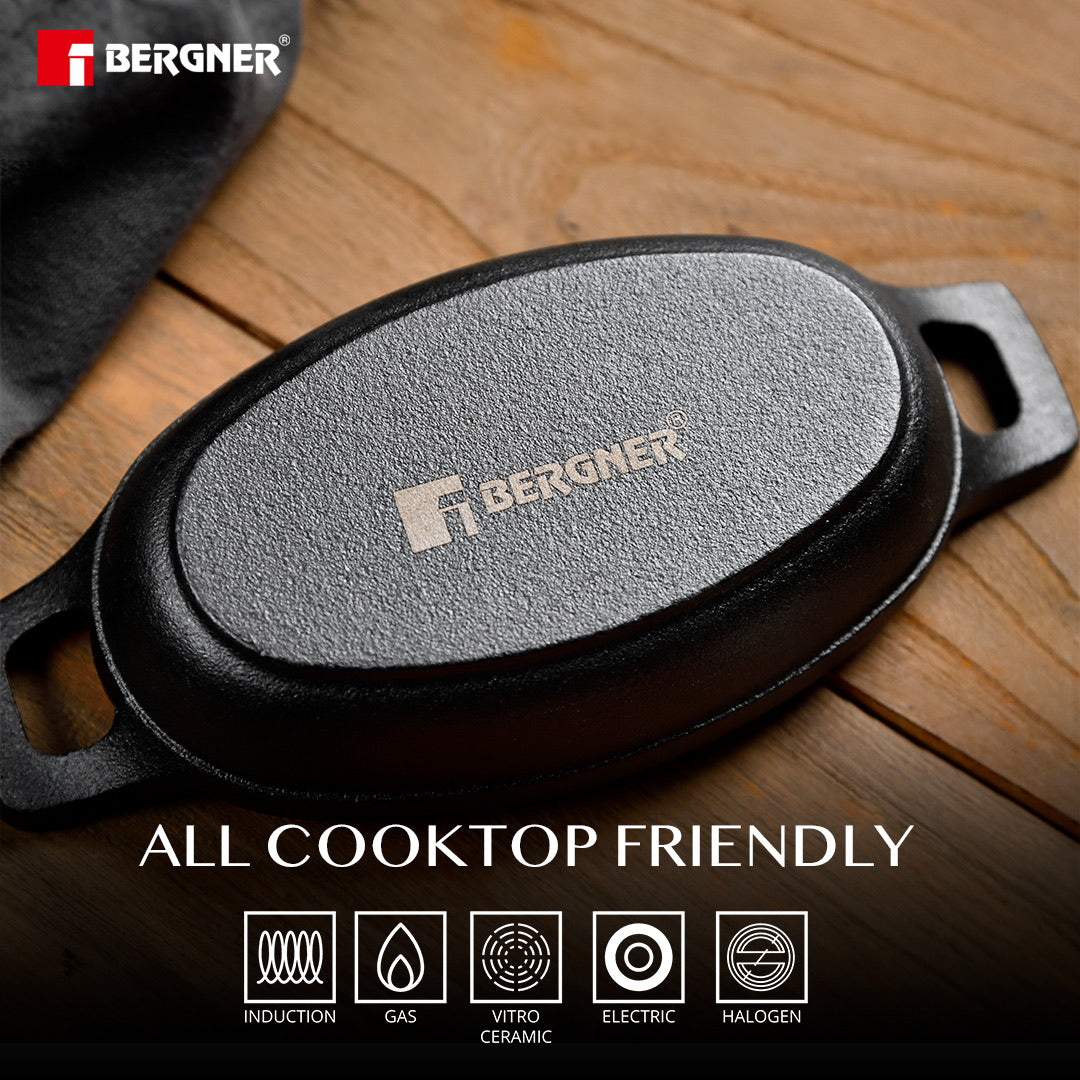 Cook & Share Cast Iron Mini Pan, Comes with Wooden Tray - Induction Bottom