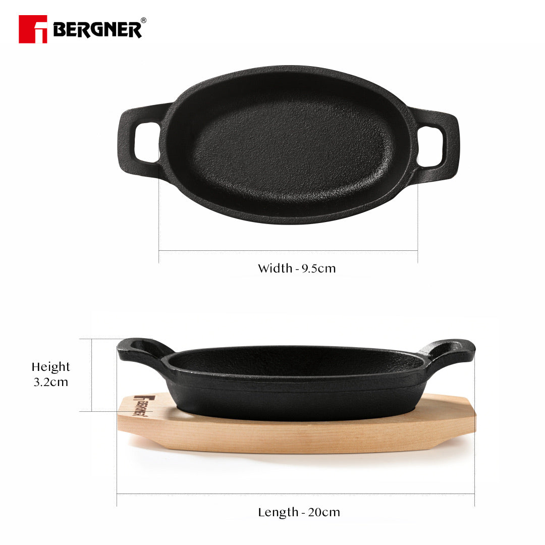 Cook & Share Cast Iron Mini Pan, Comes with Wooden Tray - Induction Bottom