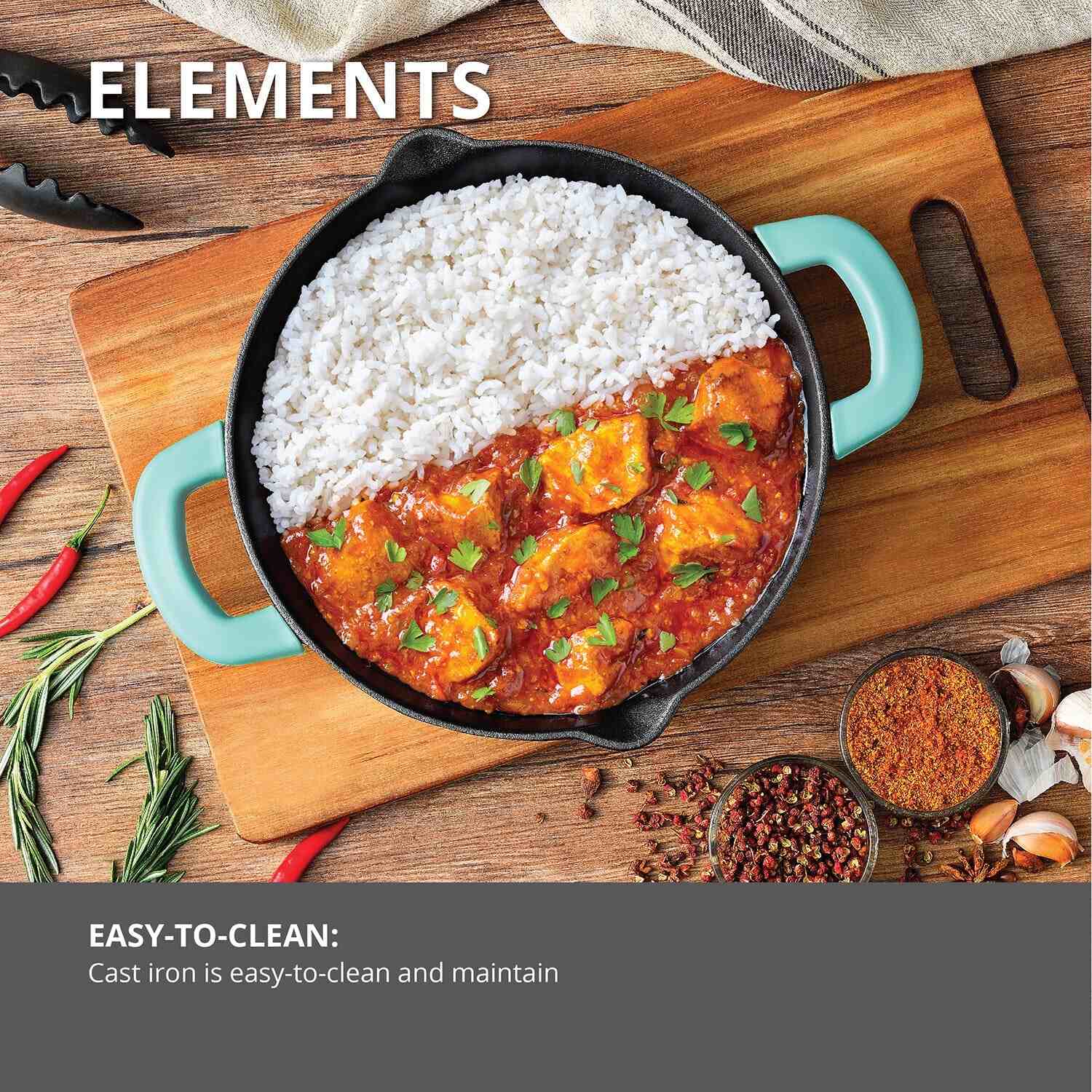 Elements Pre-Seasoned Cast Iron 24 cm Baking Pan - Induction Bottom