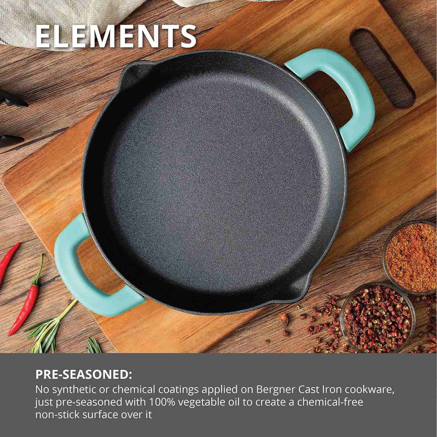 Elements Pre-Seasoned Cast Iron 24 cm Baking Pan - Induction Bottom