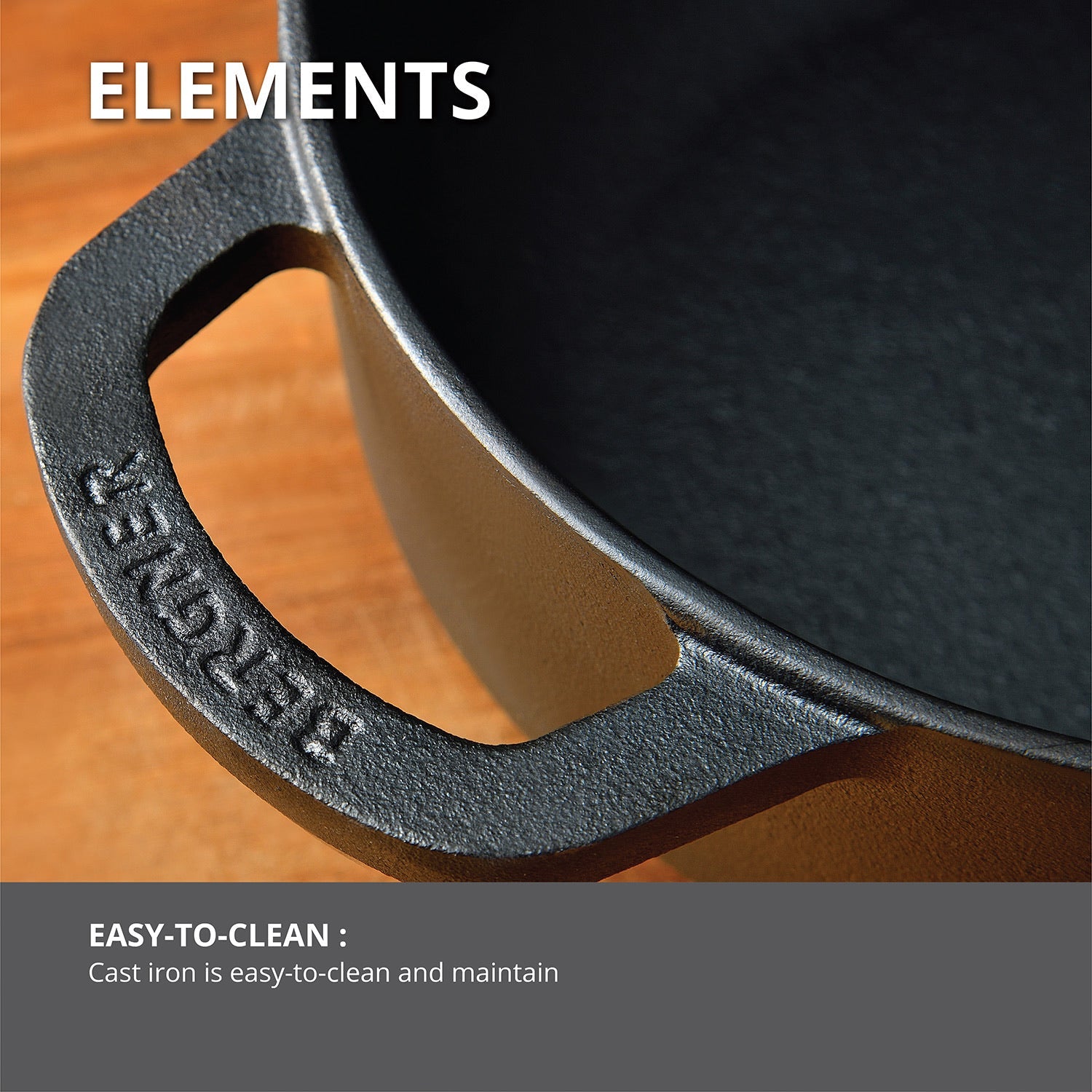 Elements Pre-Seasoned Cast Iron 20cm (2L) Casserole - Induction Compatible