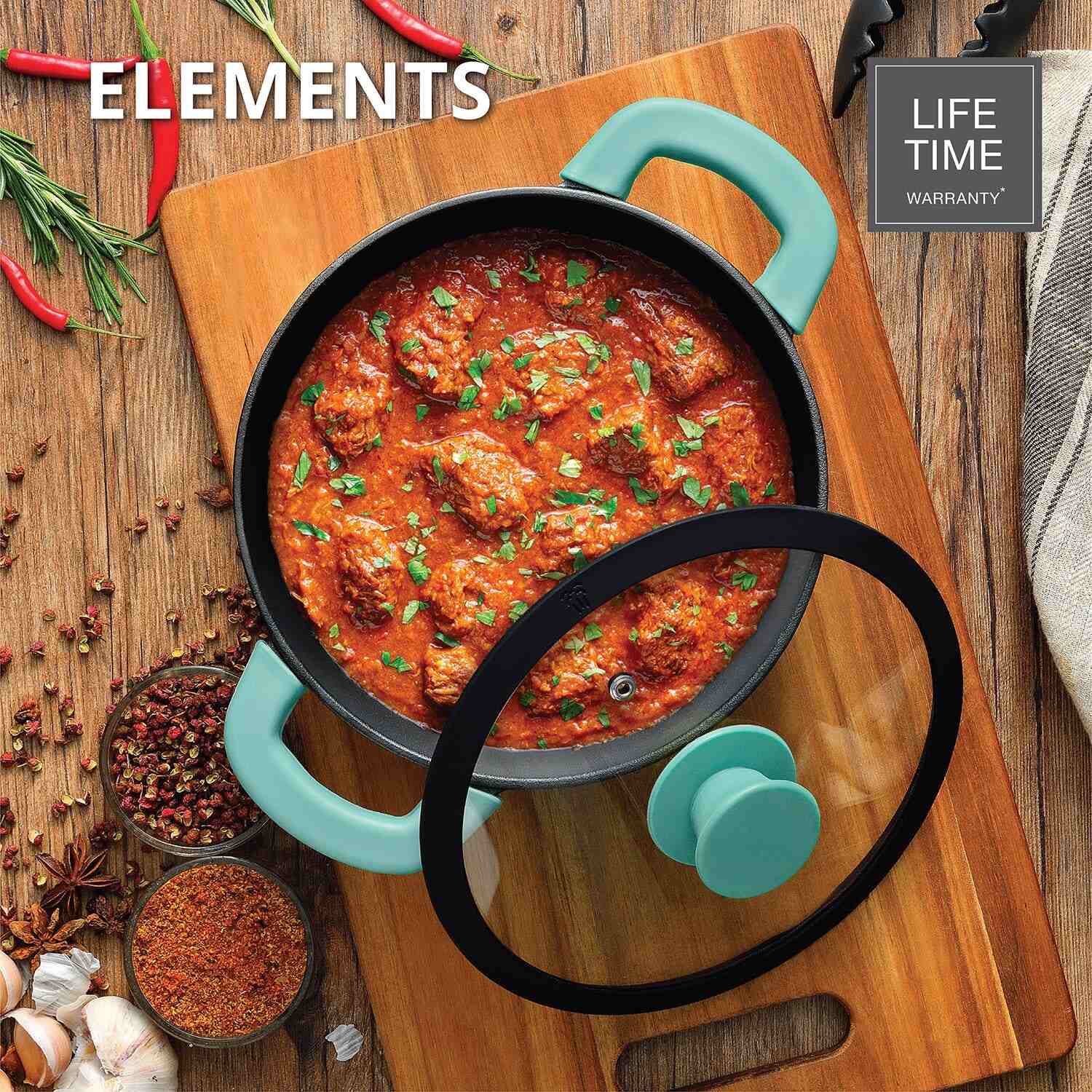 Elements Pre-Seasoned Cast Iron 20cm (2L) Casserole - Induction Compatible