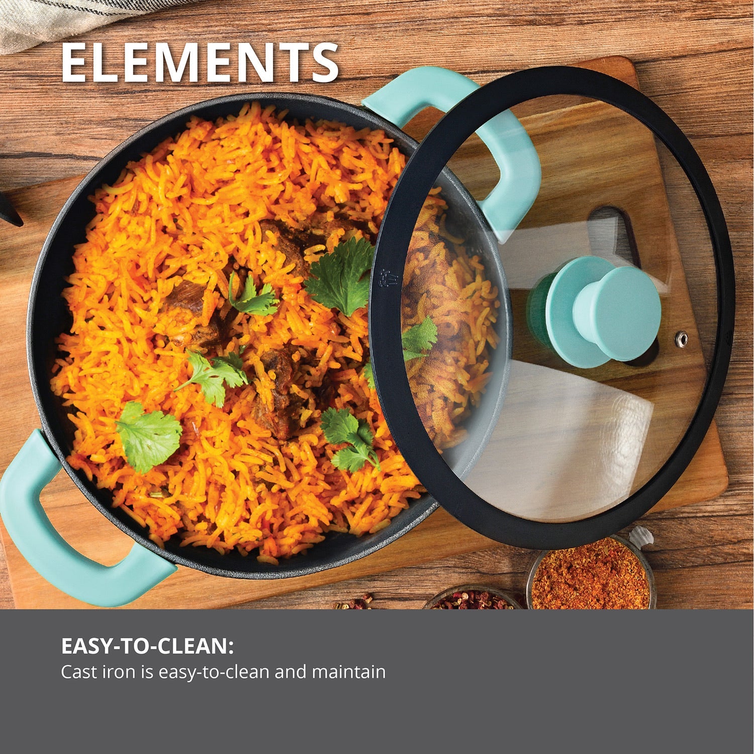 Elements Pre-Seasoned Cast Iron 24cm (3.6L) Casserole - Induction Compatible