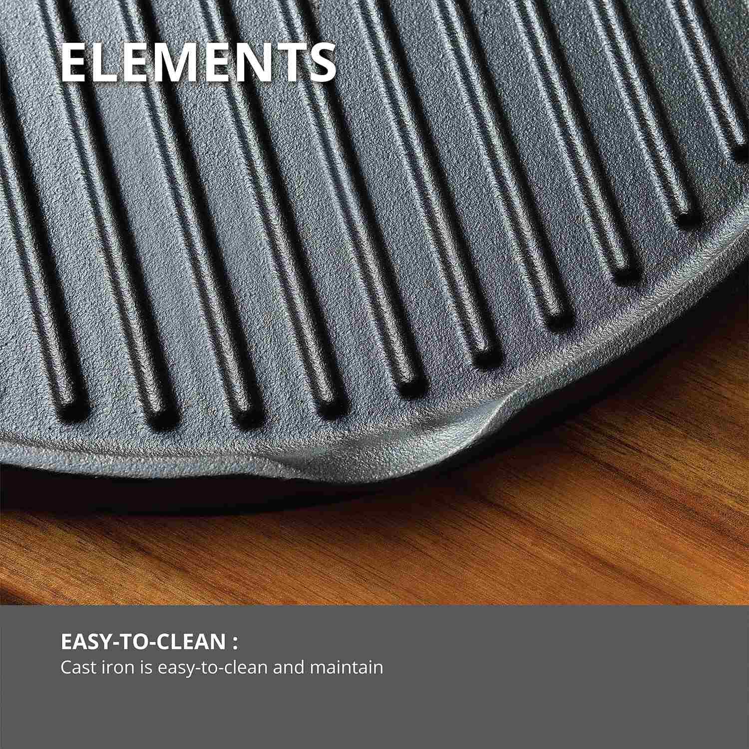Elements Pre-Seasoned Cast Iron 32cm Double Sided Grill Pan - Induction Bottom