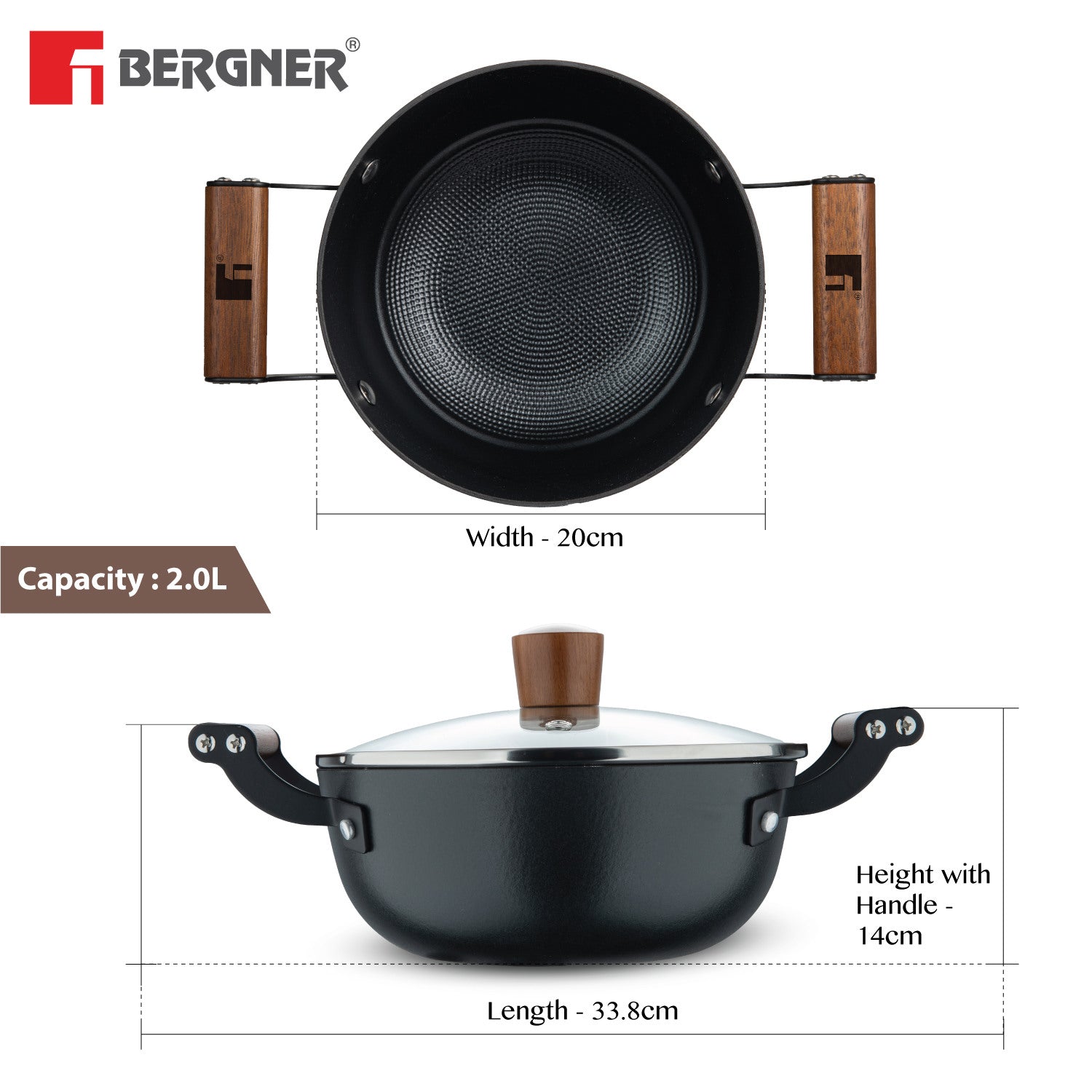 Bergner Odin Lightweight Iron Casserole with Glass Lid, Enamel Finish - Induction Bottom