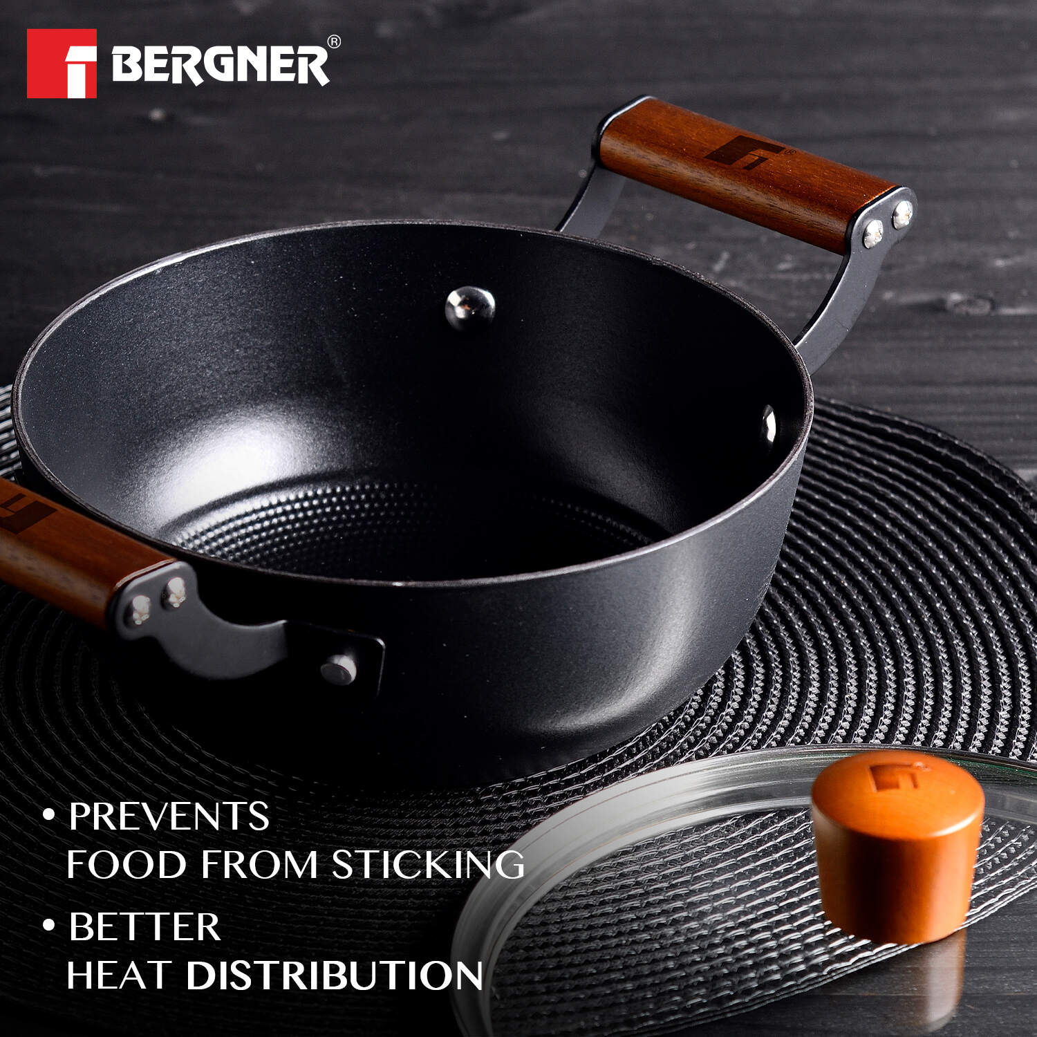 Bergner Odin Lightweight Iron Casserole with Glass Lid, Enamel Finish - Induction Bottom