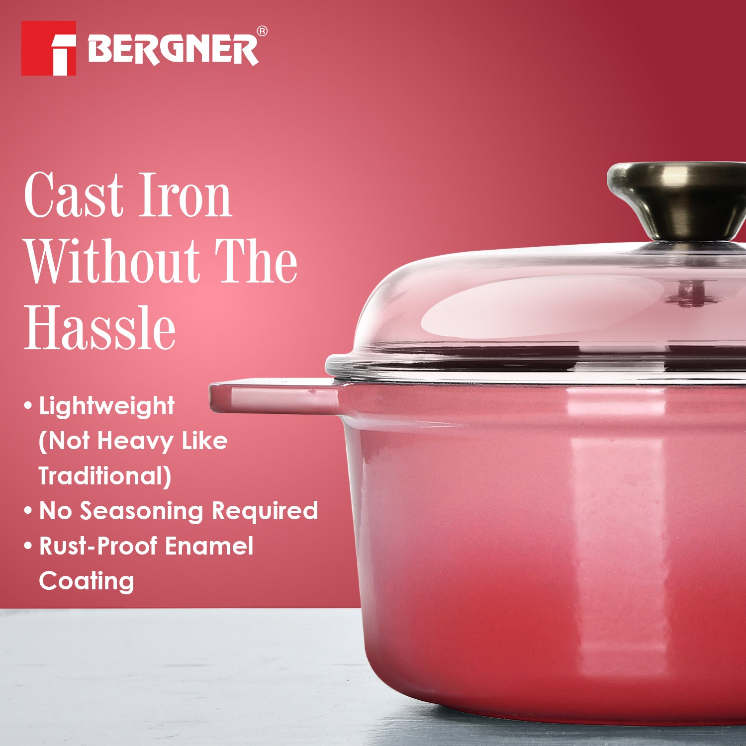 Excalibur Light Cast Iron Casserole with Lid 16cm (1.2L) - Pink