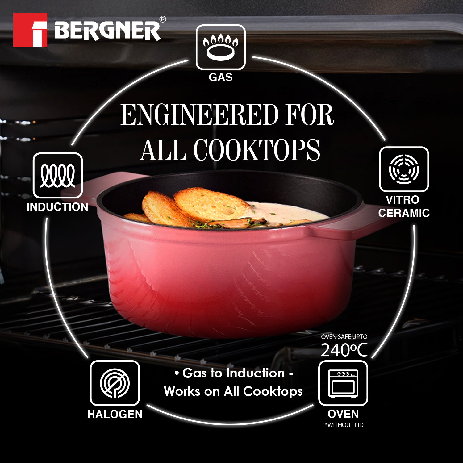 Excalibur Light Cast Iron Casserole with Lid 16cm (1.2L) - Pink