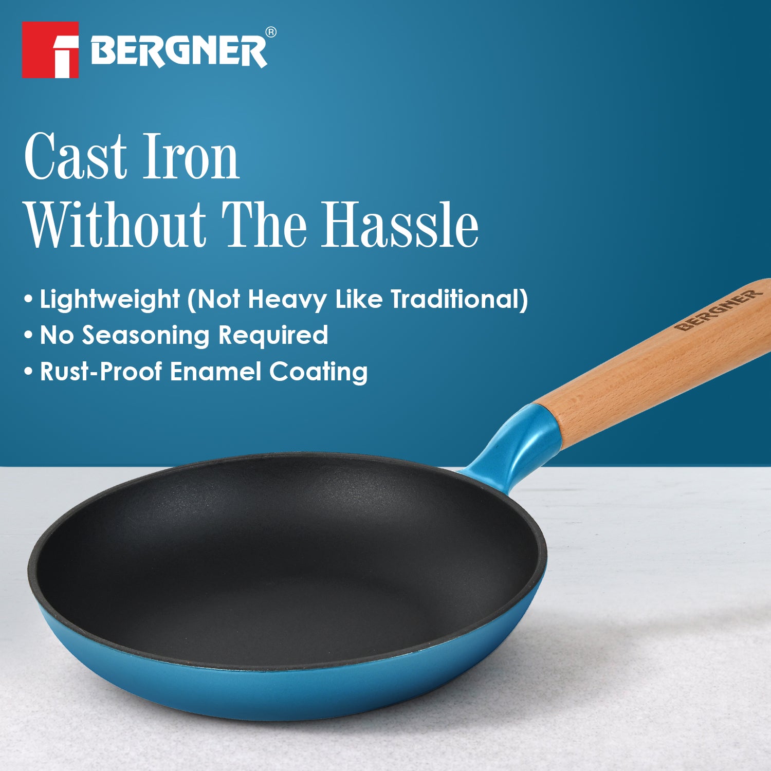 Excalibur Light Cast Iron Frypan 18cm - Induction Bottom, Blue