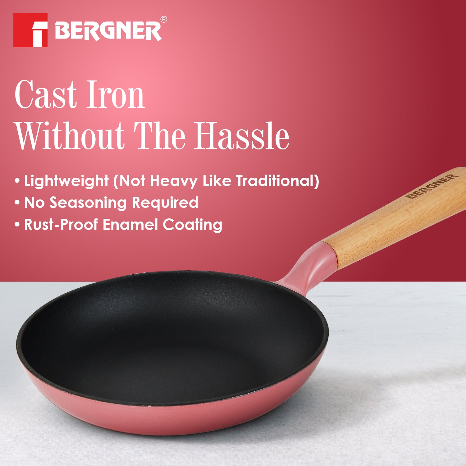 Excalibur Light Cast Iron Frypan 18cm - Induction Bottom, Pink