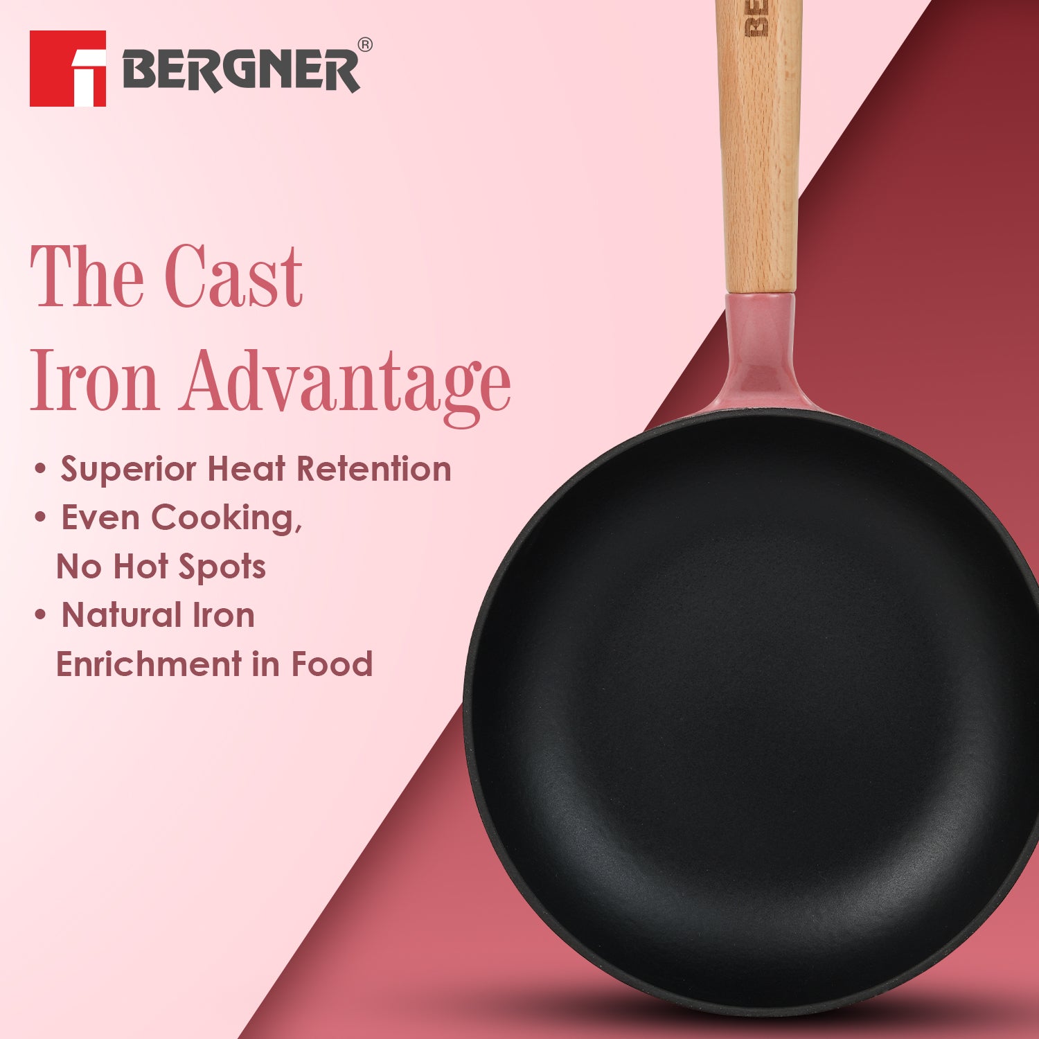 Excalibur Light Cast Iron Frypan 18cm - Induction Bottom, Pink
