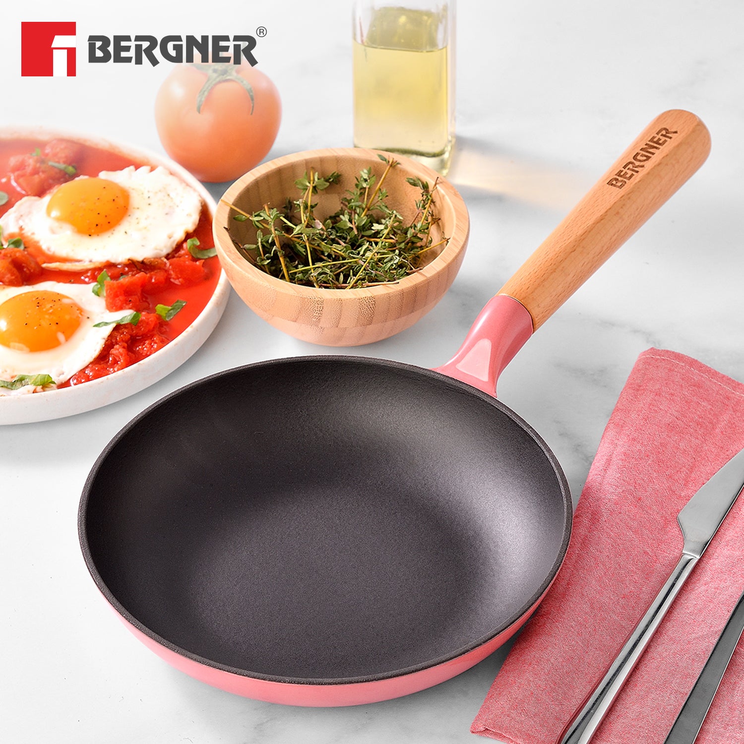 Excalibur Light Cast Iron Frypan 20cm - Induction Bottom, Pink