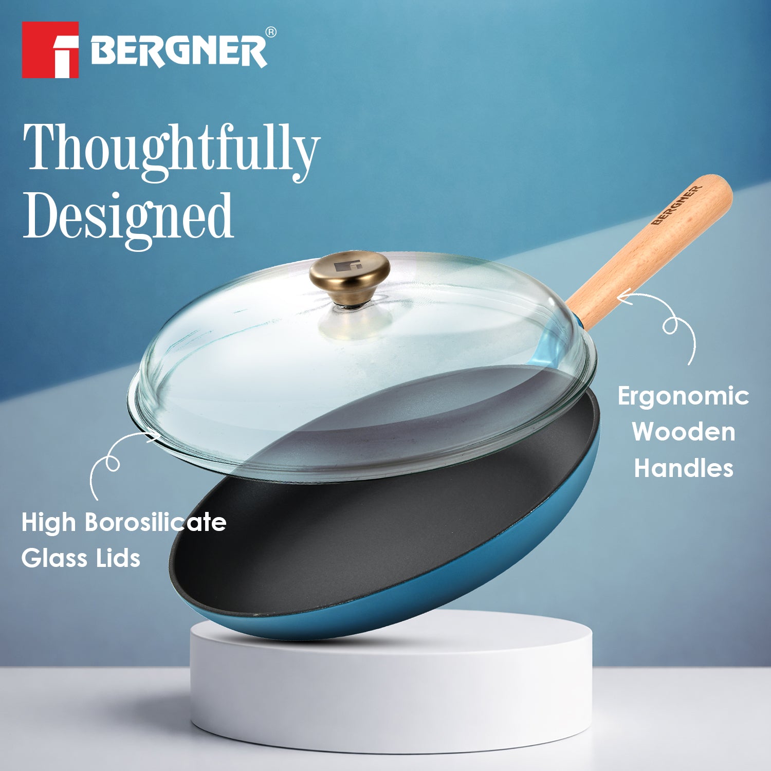 Excalibur Light Cast Iron Frypan with Lid 28cm - Induction Bottom, Blue