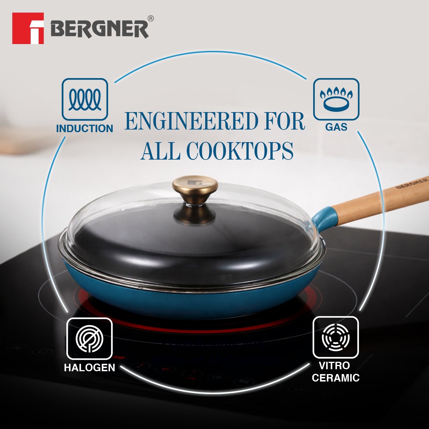 Excalibur Light Cast Iron Frypan with Lid 28cm - Induction Bottom, Blue