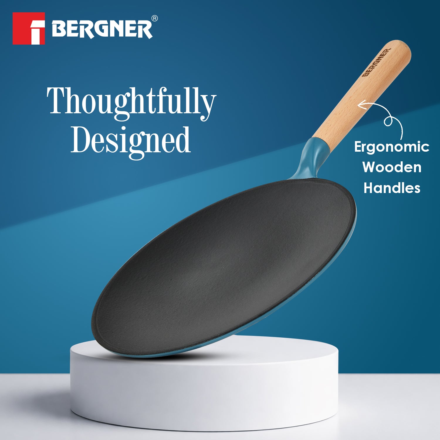 Excalibur Light Cast Iron Roti Tawa 26cm - Induction Bottom, Blue