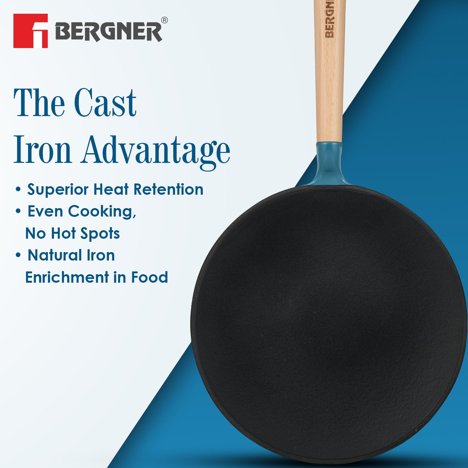 Excalibur Light Cast Iron Roti Tawa 26cm - Induction Bottom, Blue