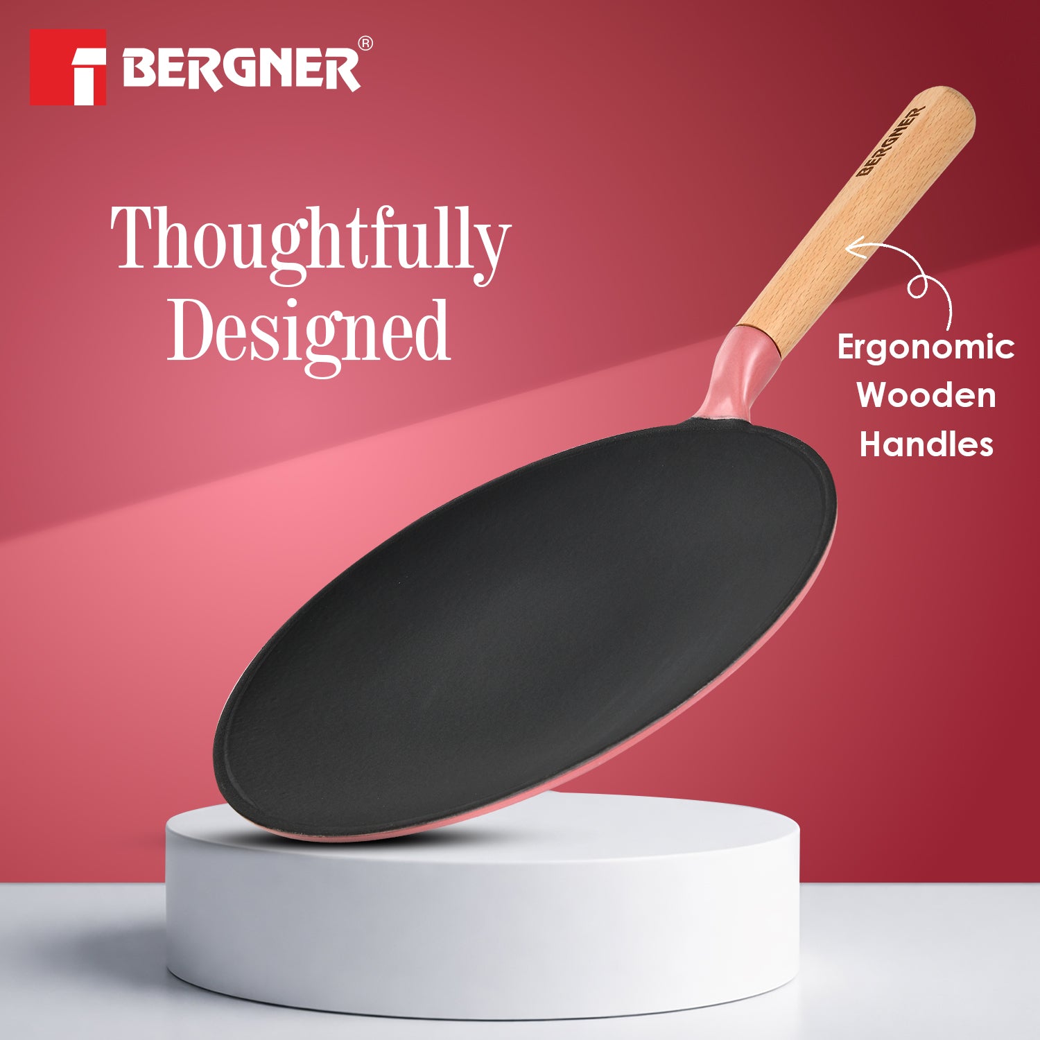 Excalibur Light Cast Iron Roti Tawa 26cm - Induction Bottom, Pink