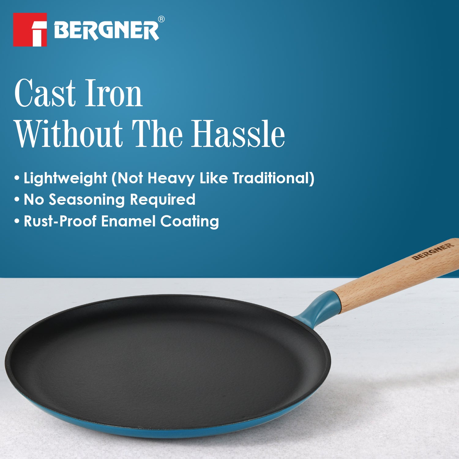 Excalibur Light Cast Iron Dosa Tawa 28cm - Induction Bottom, Blue