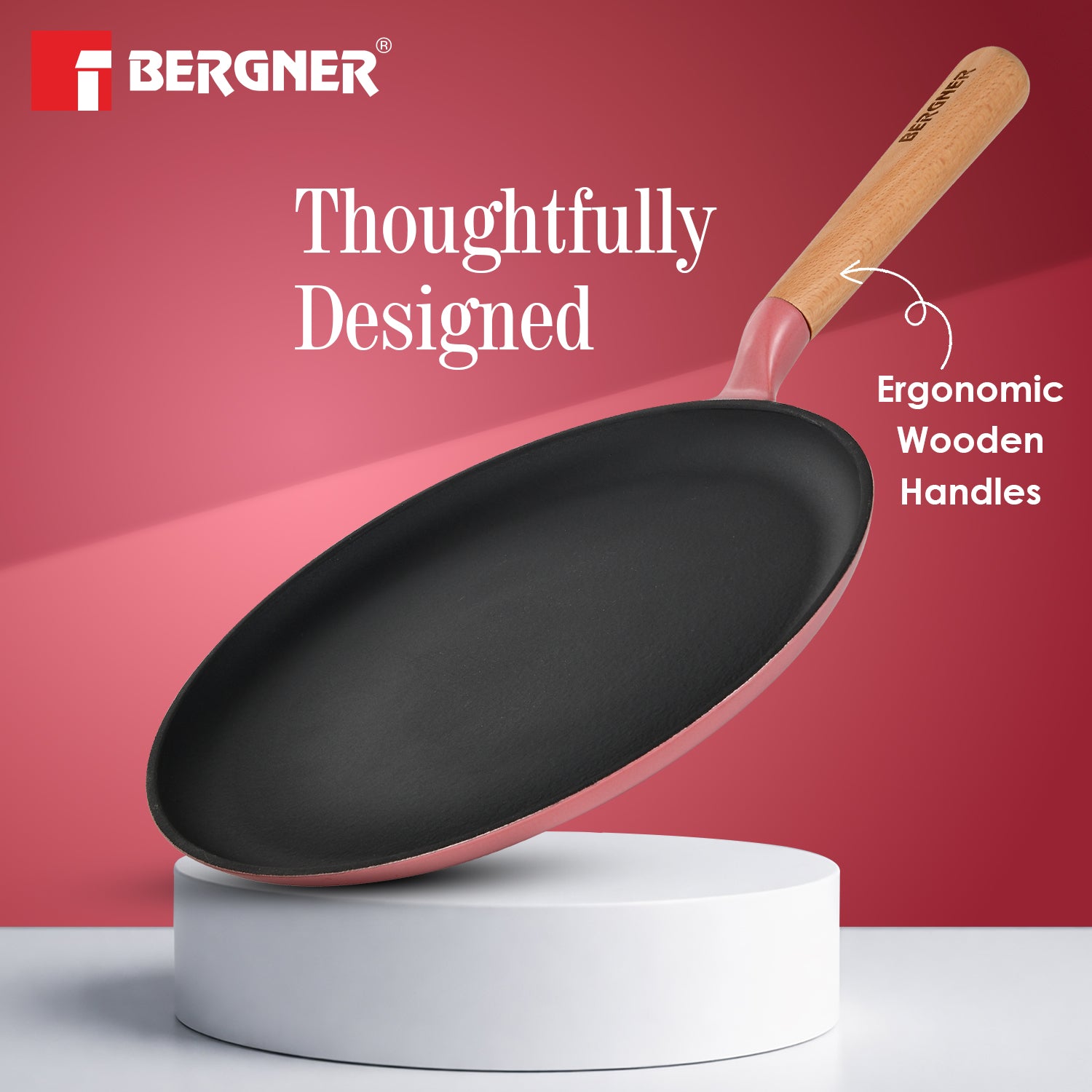 Excalibur Light Cast Iron Dosa Tawa 28cm - Induction Bottom, Pink