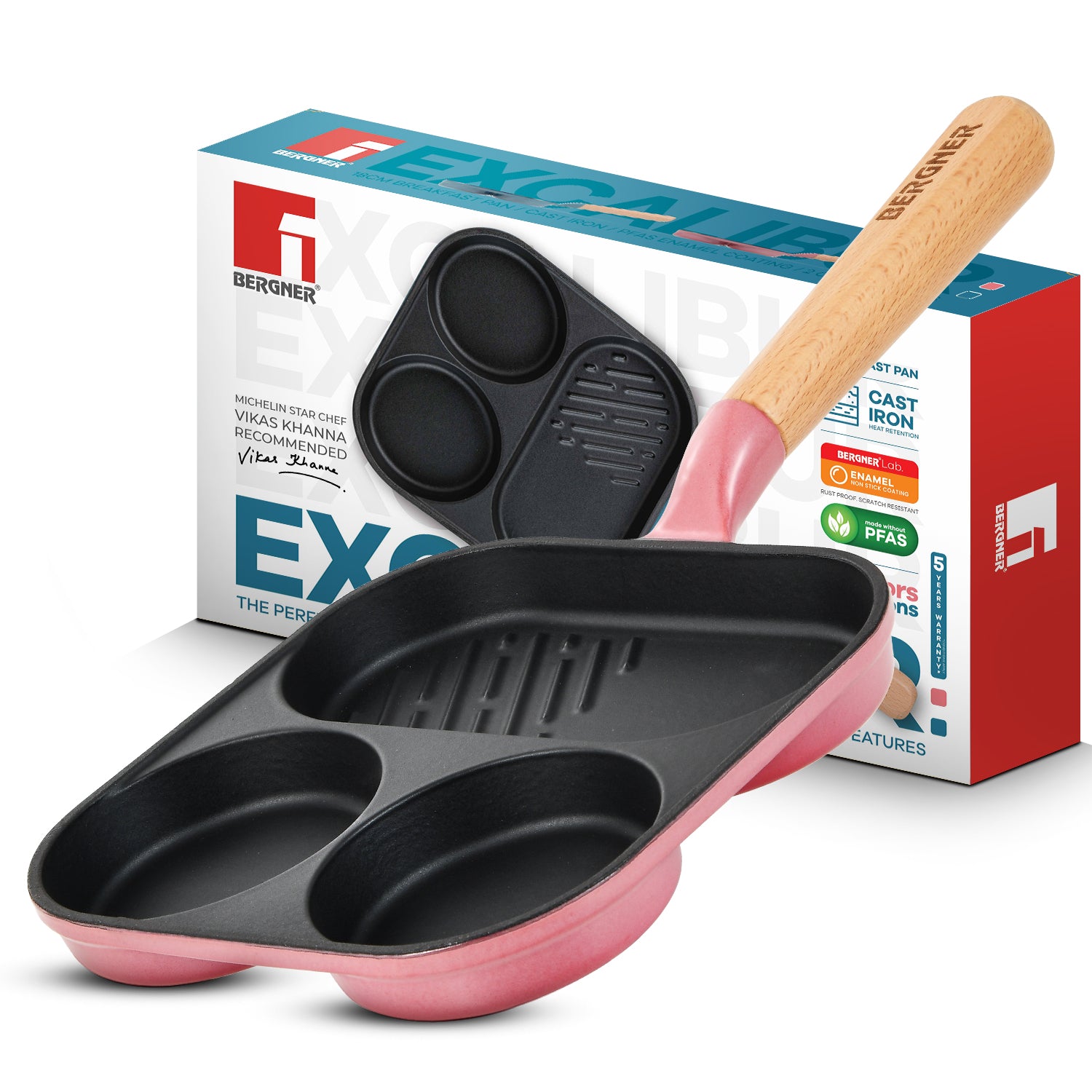 Excalibur Light Cast Iron 18cm Breakfast Pan - Induction Bottom, Pink