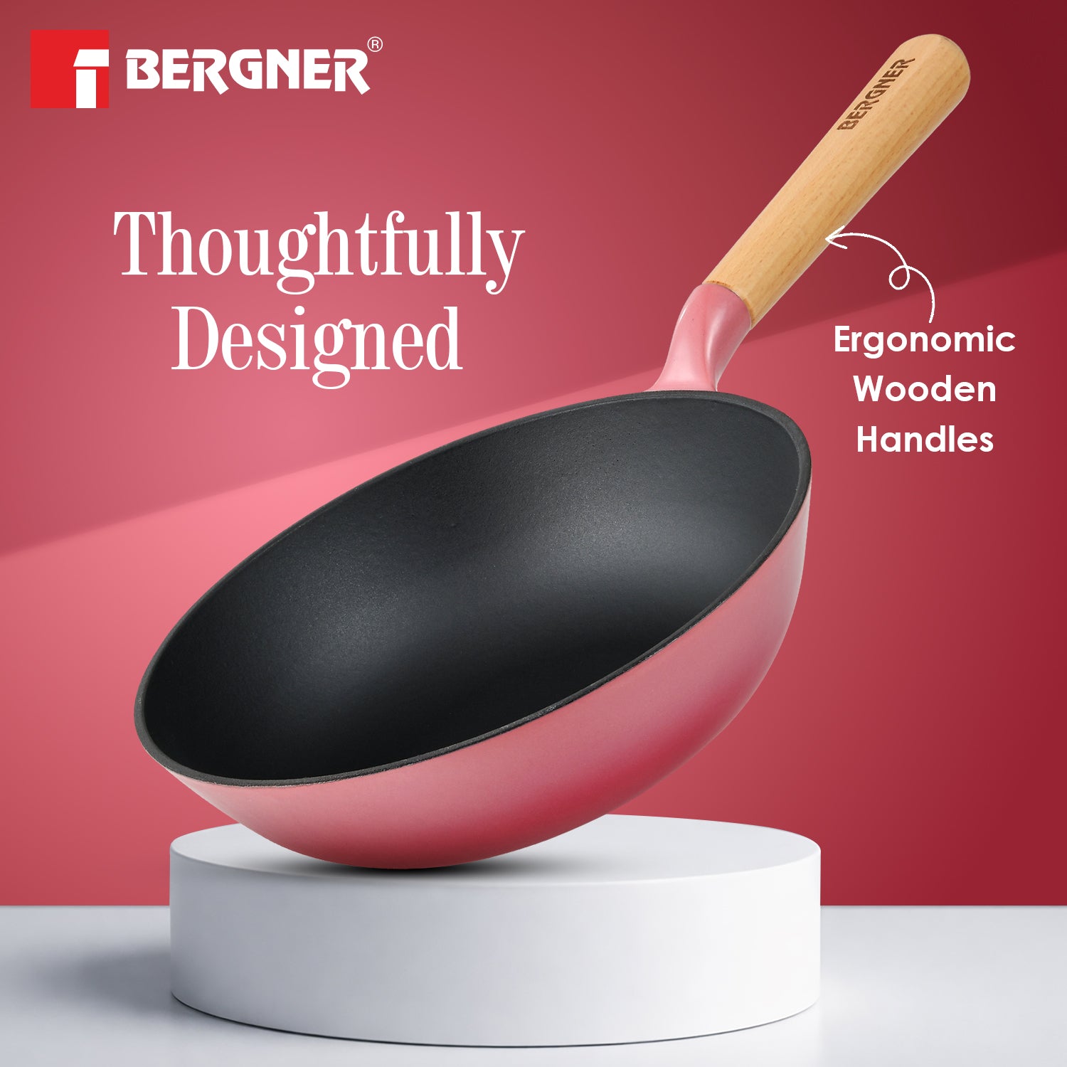 Excalibur Light Cast Iron 24cm (2L) Wok - Induction Bottom, Pink