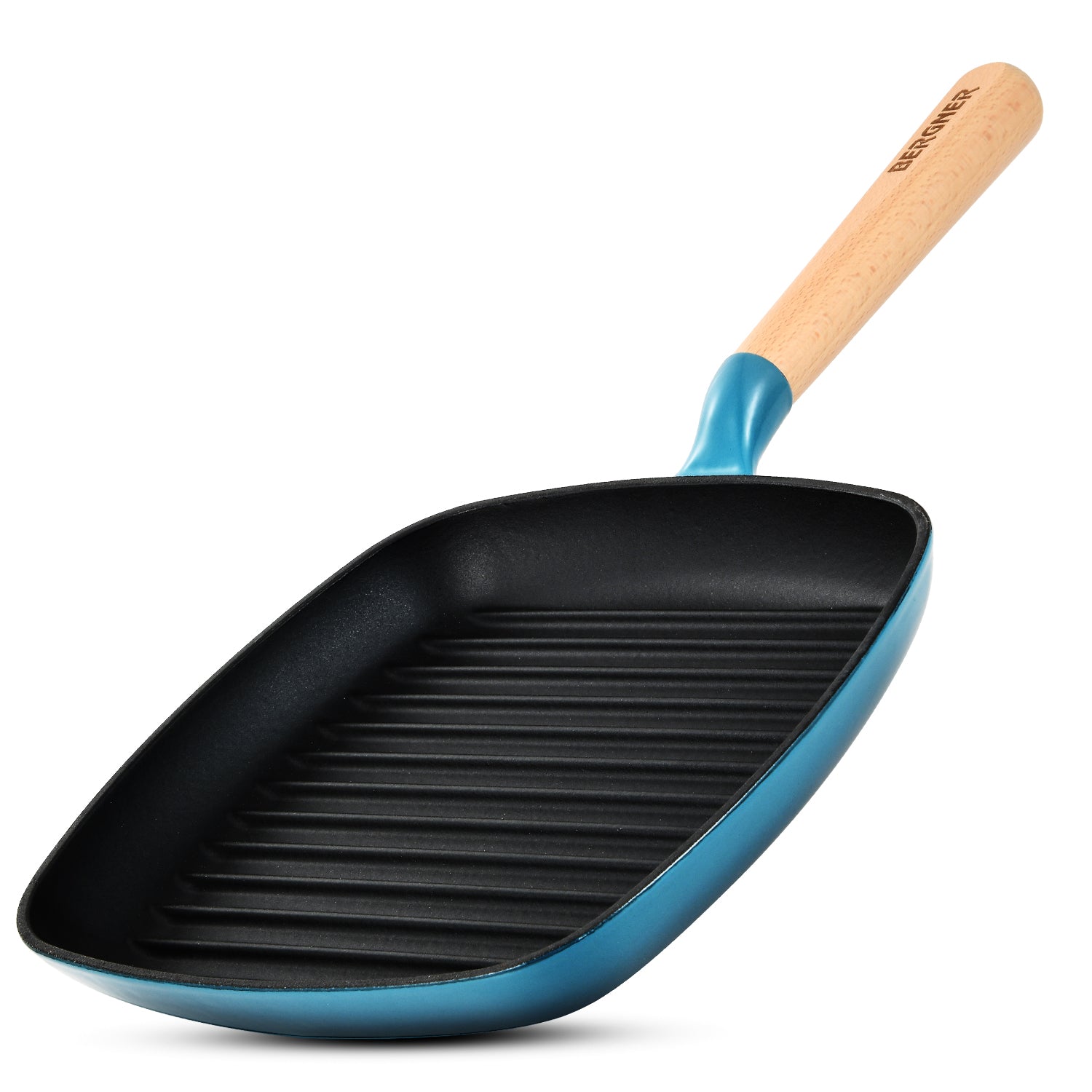 Excalibur Light Cast Iron 24cm Square Grill Pan - Induction Bottom, Blue