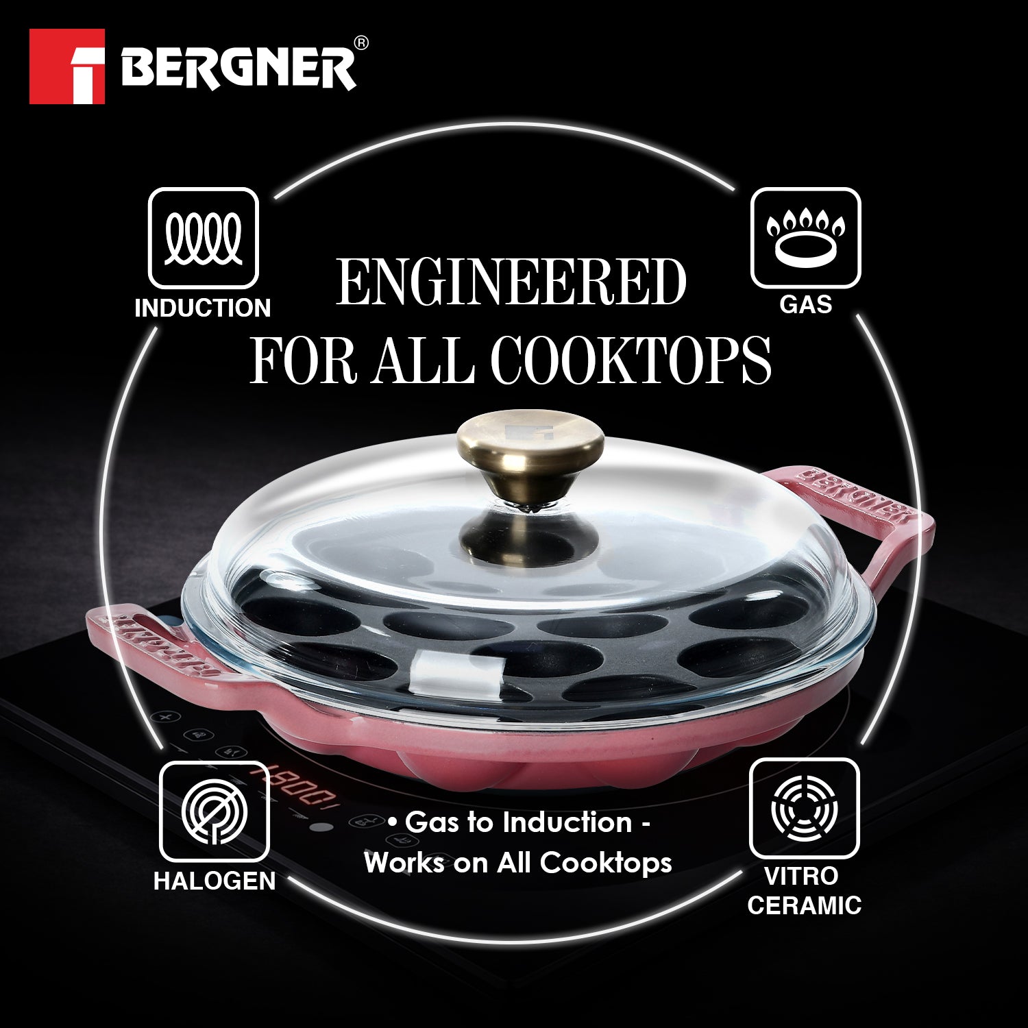 Excalibur Light Cast Iron 22cm Paniyarakal with Lid - Induction Bottom, Pink