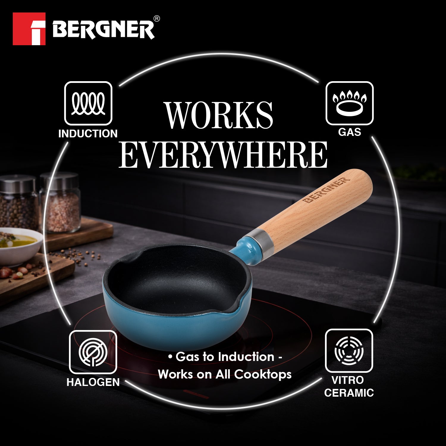 Excalibur Light Cast Iron 12cm / 200ml Tadkapan - Induction Bottom, Blue
