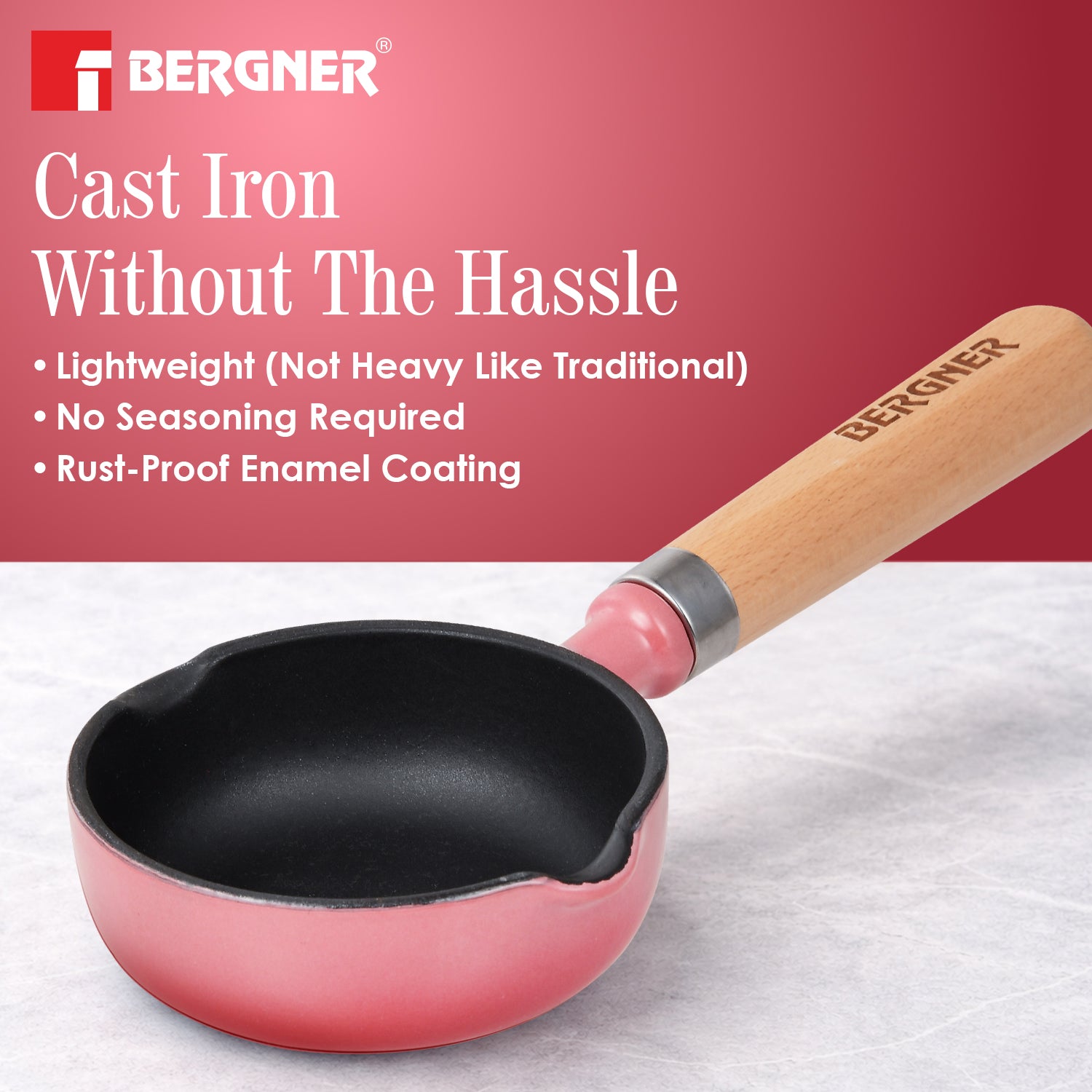 Excalibur Light Cast Iron 12cm / 200ml Tadkapan - Induction Bottom, Pink