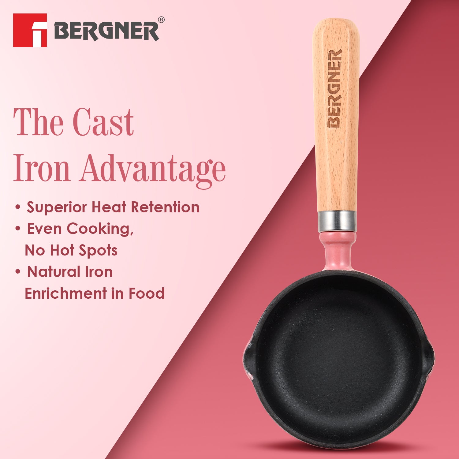 Excalibur Light Cast Iron 12cm / 200ml Tadkapan - Induction Bottom, Pink