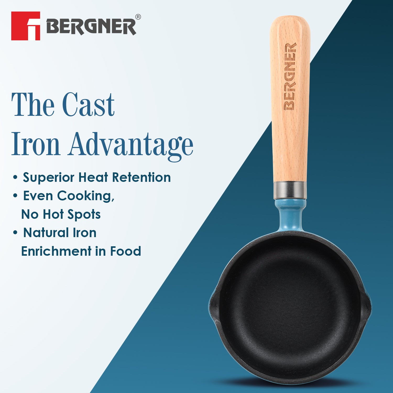 Excalibur Light Cast Iron 12cm / 200ml Tadkapan with Lid - Induction Bottom, Blue