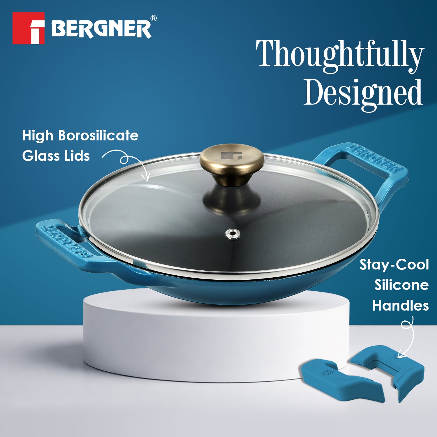 Excalibur Light Cast Iron 22cm (1L) Appachetty with Lid - Induction Bottom, Blue