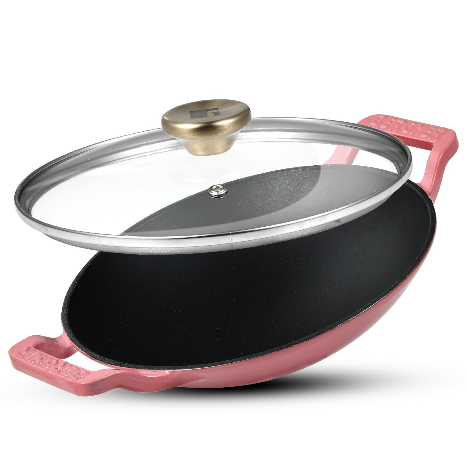 Excalibur Light Cast Iron 22cm (1L) Appachetty with Lid - Induction Bottom, Pink