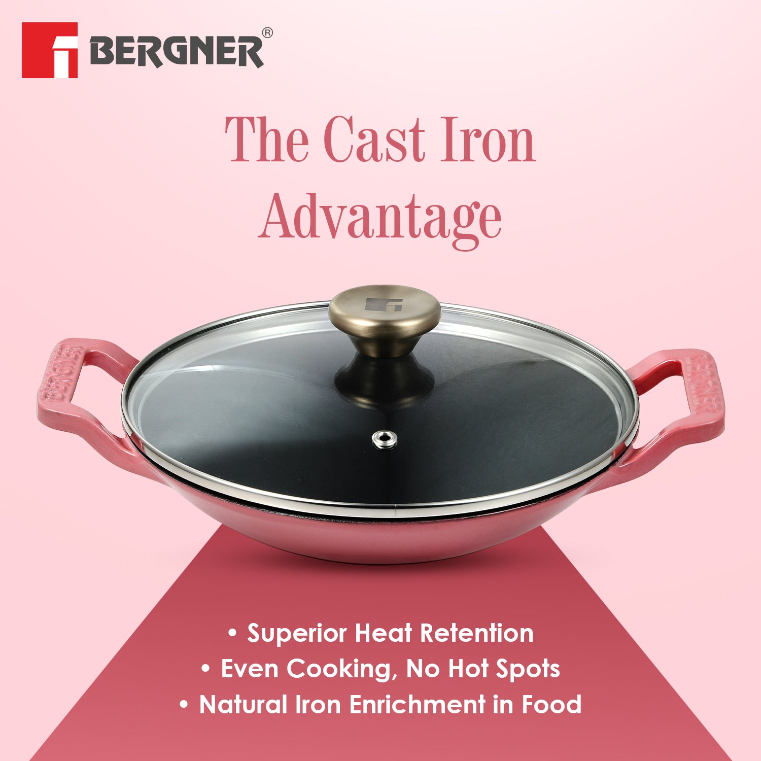 Excalibur Light Cast Iron 22cm (1L) Appachetty with Lid - Induction Bottom, Pink