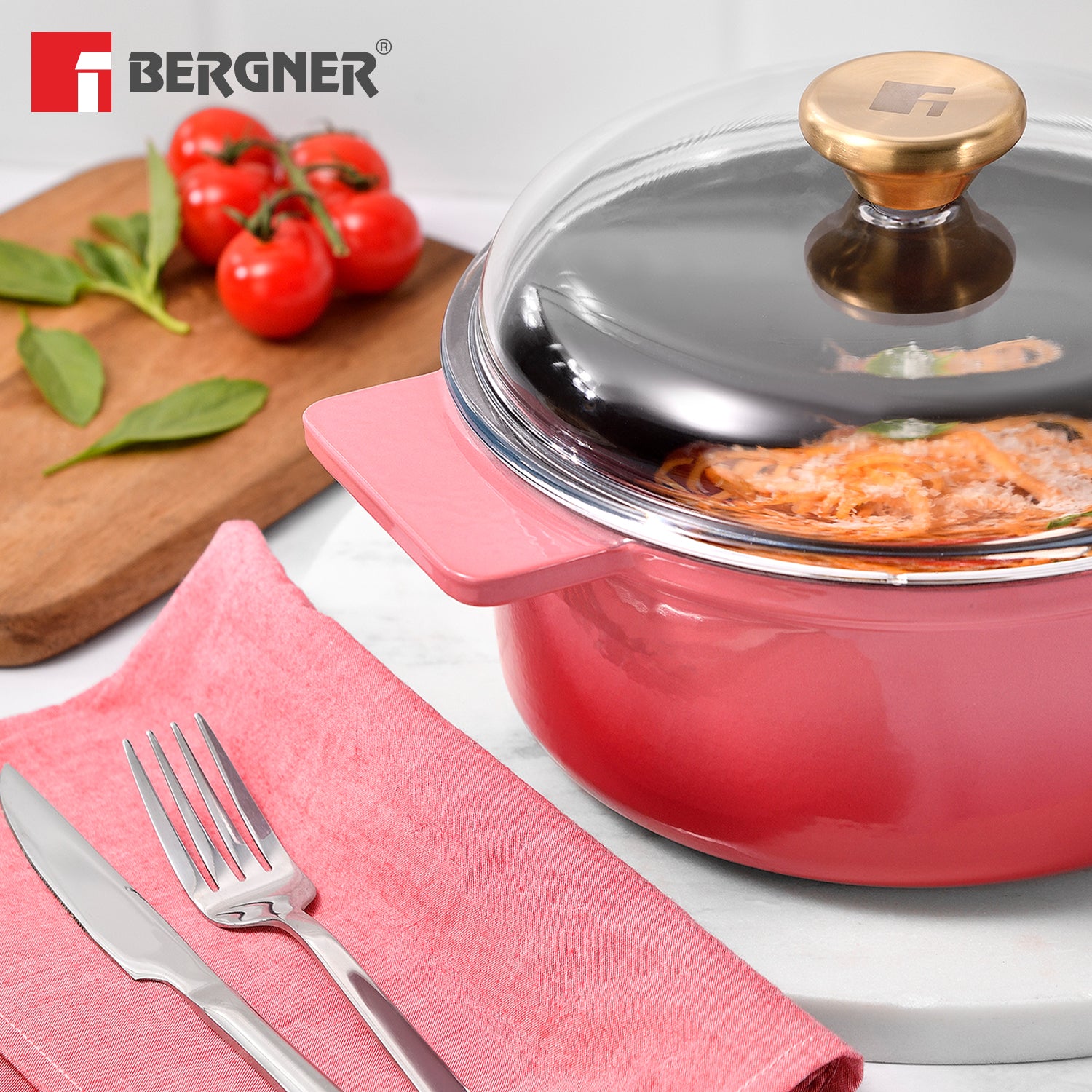 Excalibur Light Cast Iron 26cm (5L) Casserole with Lid - Pink